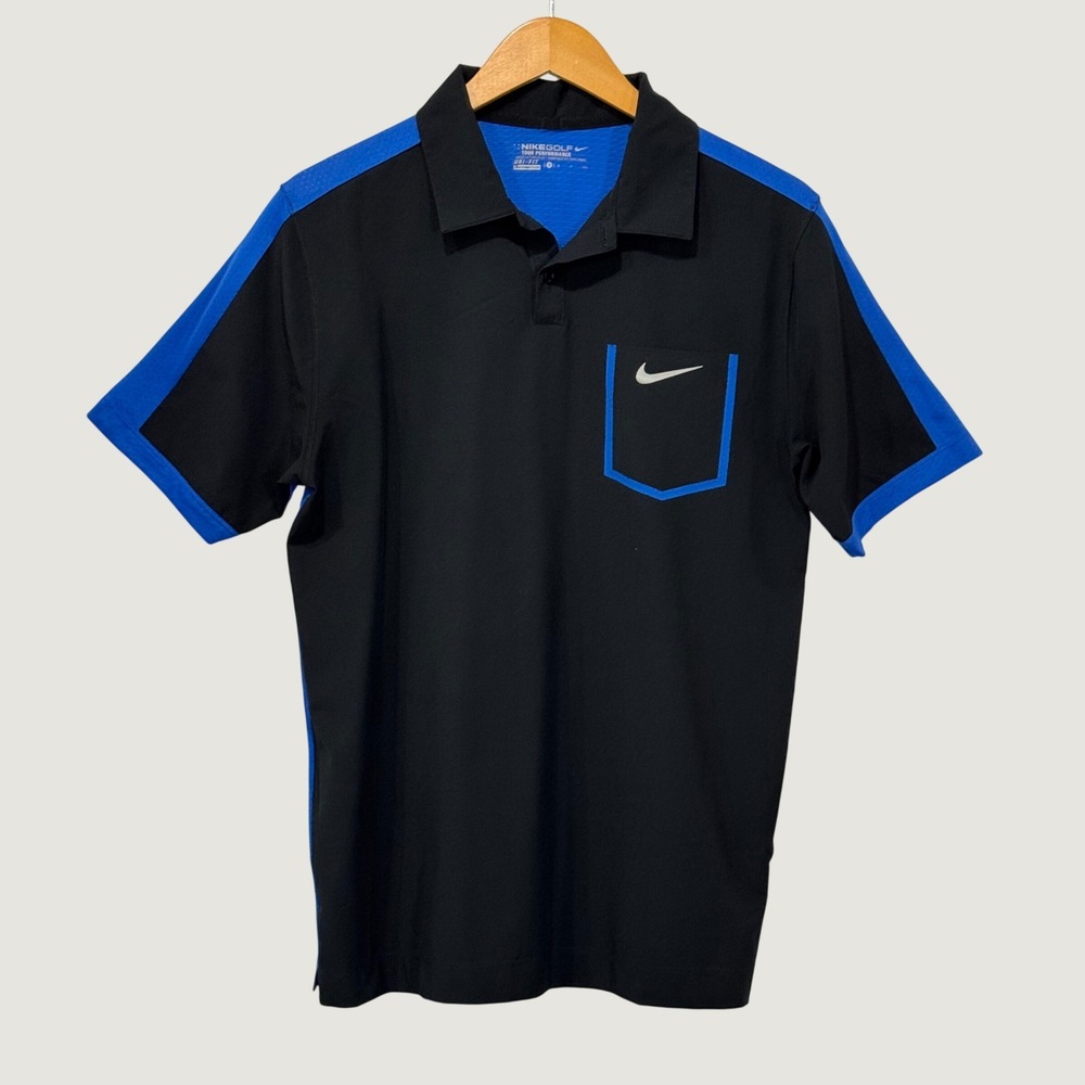 Nike Polo Shirt Mens Small Black Blue Tour Performance Dri-FIT Short Sleeve Golf